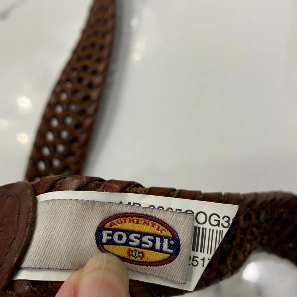 Fossil Brown Braided Leather Belt with Silver‎ Hardware. OS